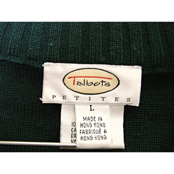 Talbots Womens Black Wool Long Sleeve Full Zip Cardigan Sweater Sz Large Petite - Picture 4 of 12